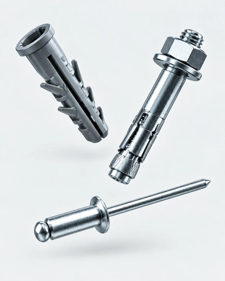 Diblu, ancoră metalică și nit pop